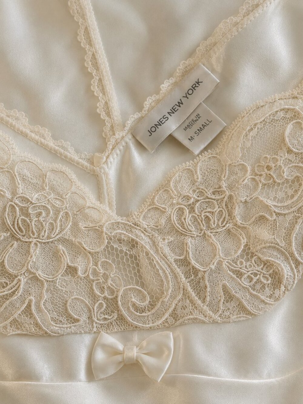 Vintage Jones New York Ivory Satin Lace Slip Dress Small Maxi Bias Cut Nightgown - Picture 6 of 6